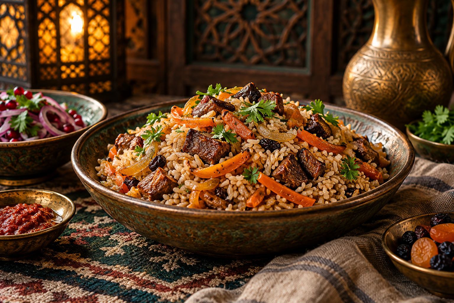 Editorial photograph illustrating brown rice plov: adapt the cooking plan, not just the grain