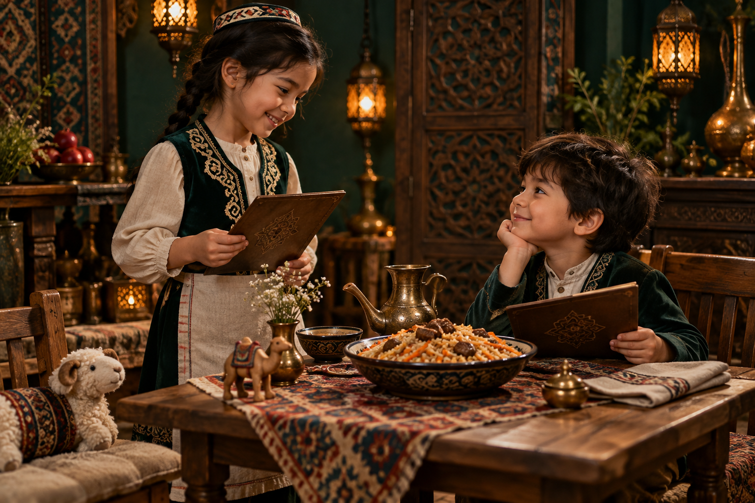 Editorial photograph of children playing a pretend cafe game