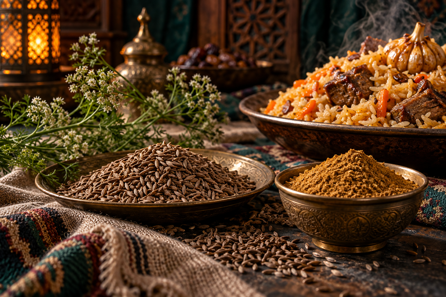 Editorial photograph illustrating cumin in plov: build flavour without overwhelming the pot