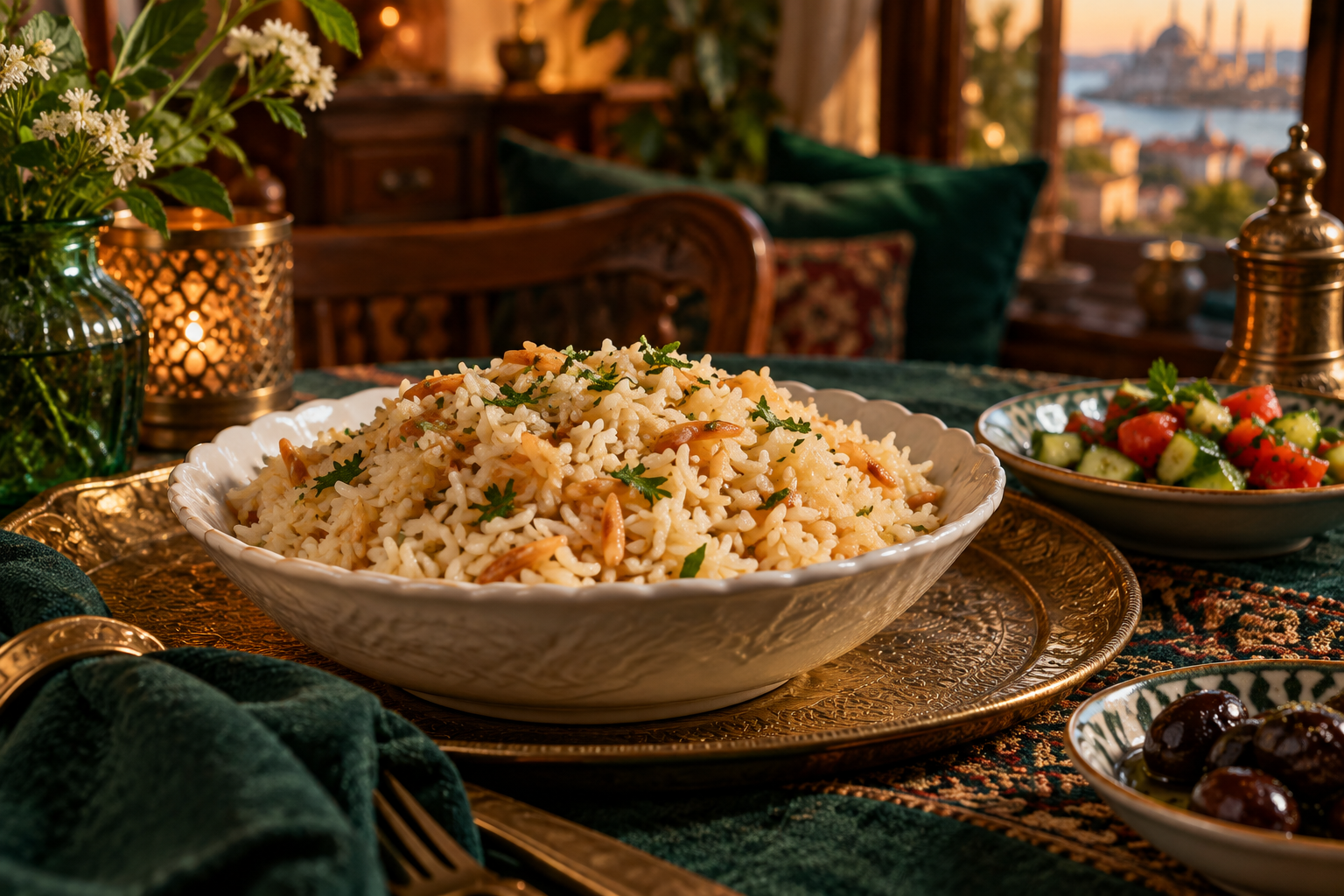 Editorial photograph illustrating turkish pilav and central asian plov: compare the method