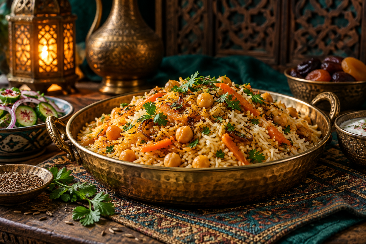 Editorial photograph illustrating vegetarian chickpea plov: a meat-free recipe framework