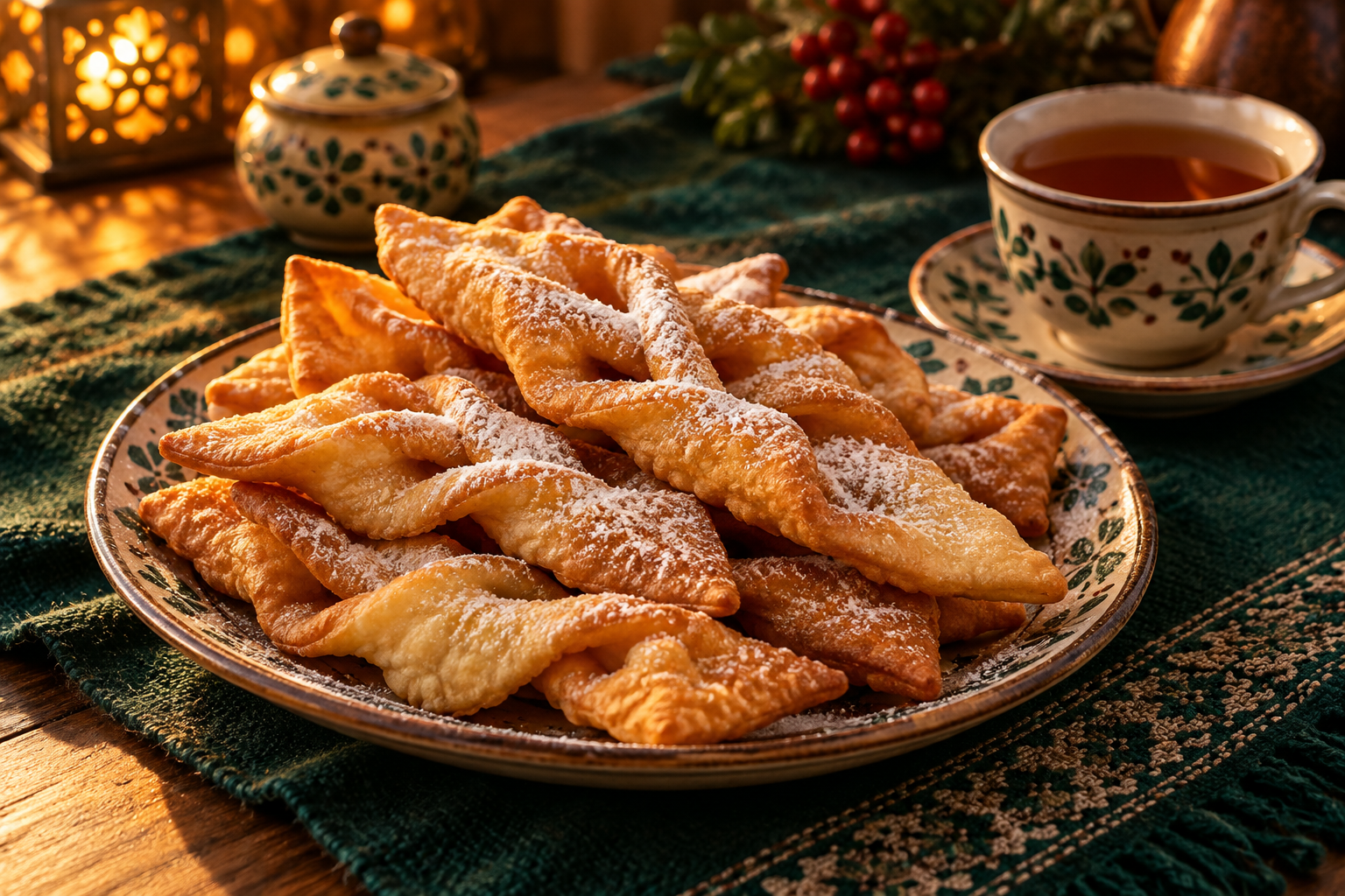Twisted Ukrainian verhuny pastries dusted with sugar
